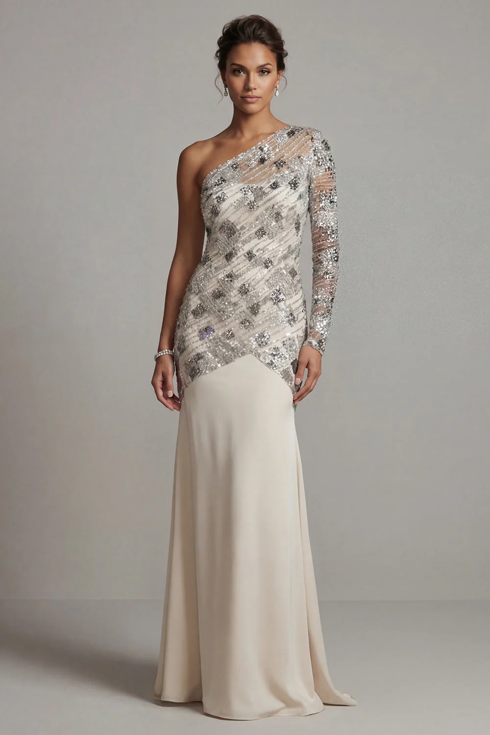 One Shoulder Sequin Mermaid Apricot Mother Of the Bride Dress