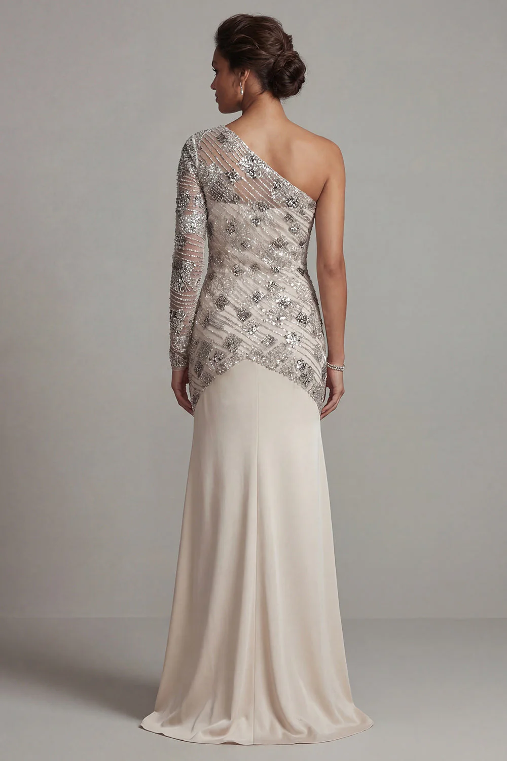 One Shoulder Sequin Mermaid Apricot Mother Of the Bride Dress - Image 2