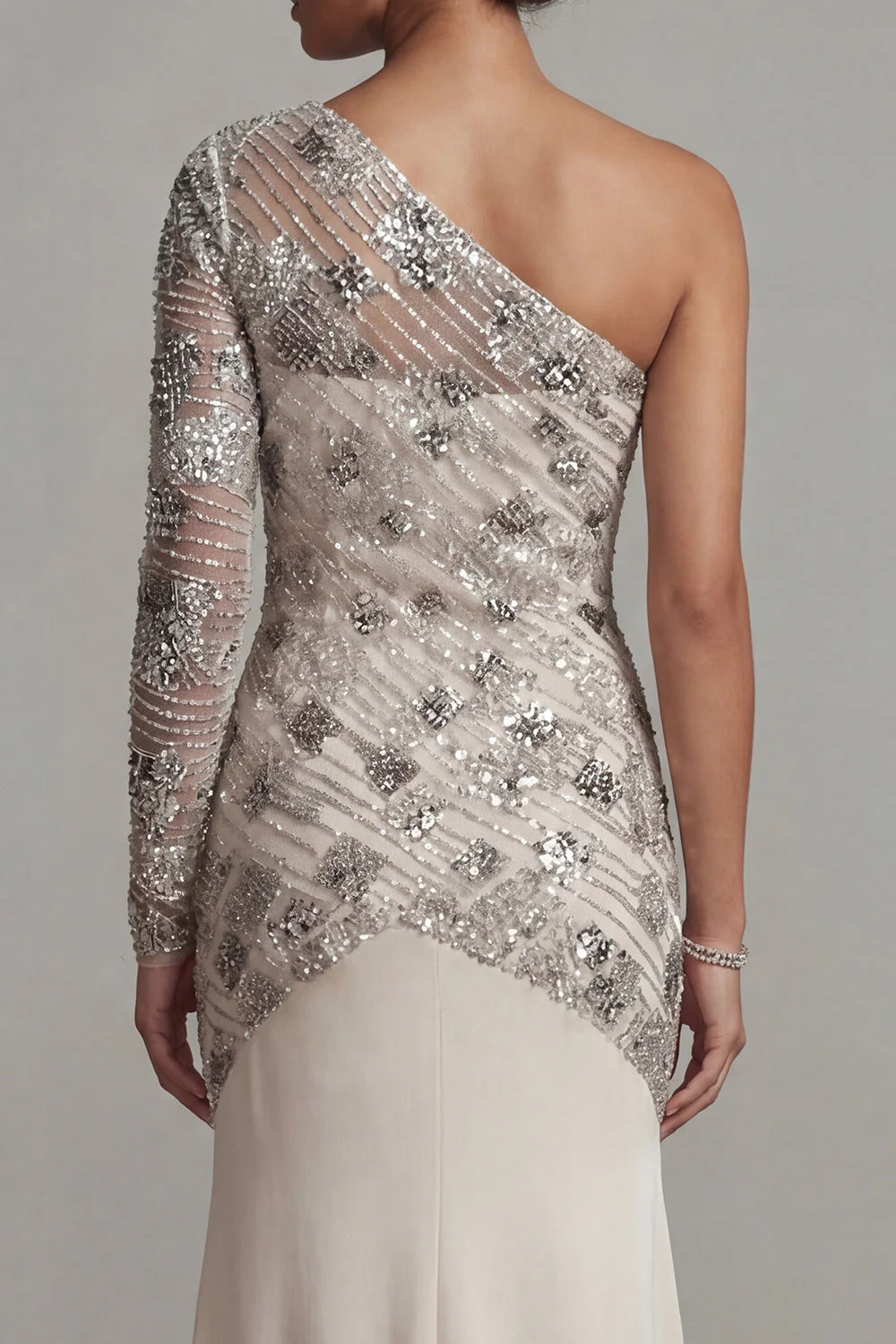 One Shoulder Sequin Mermaid Apricot Mother Of the Bride Dress - Image 5