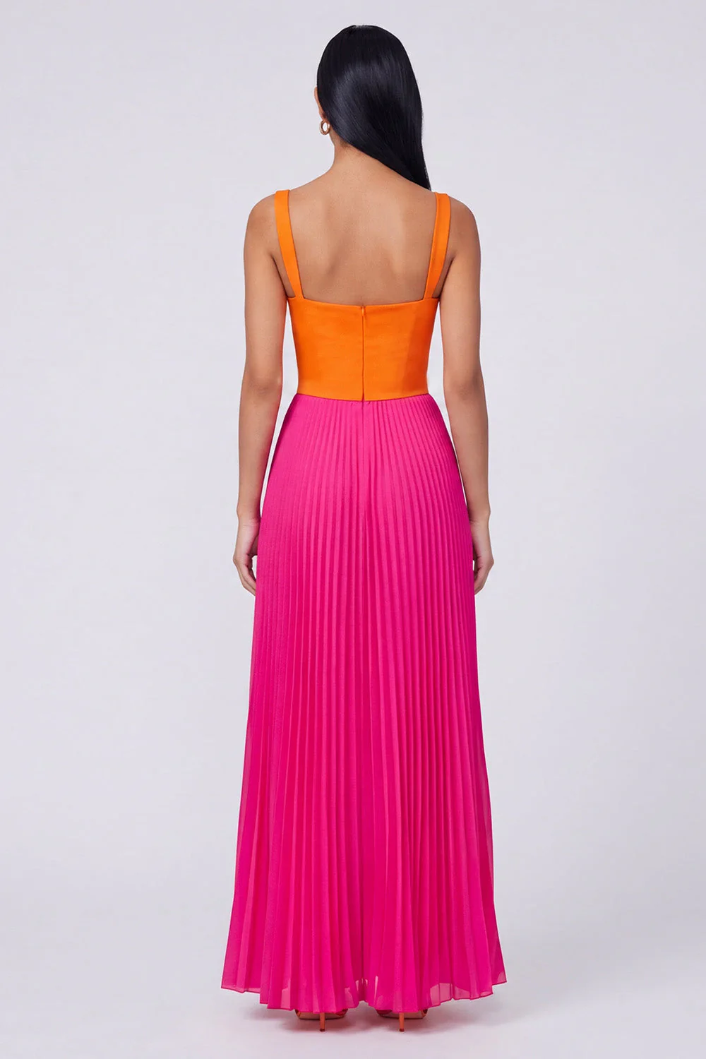 Orange and Fuchsia A-Line Pleated Maxi Dress - Image 2