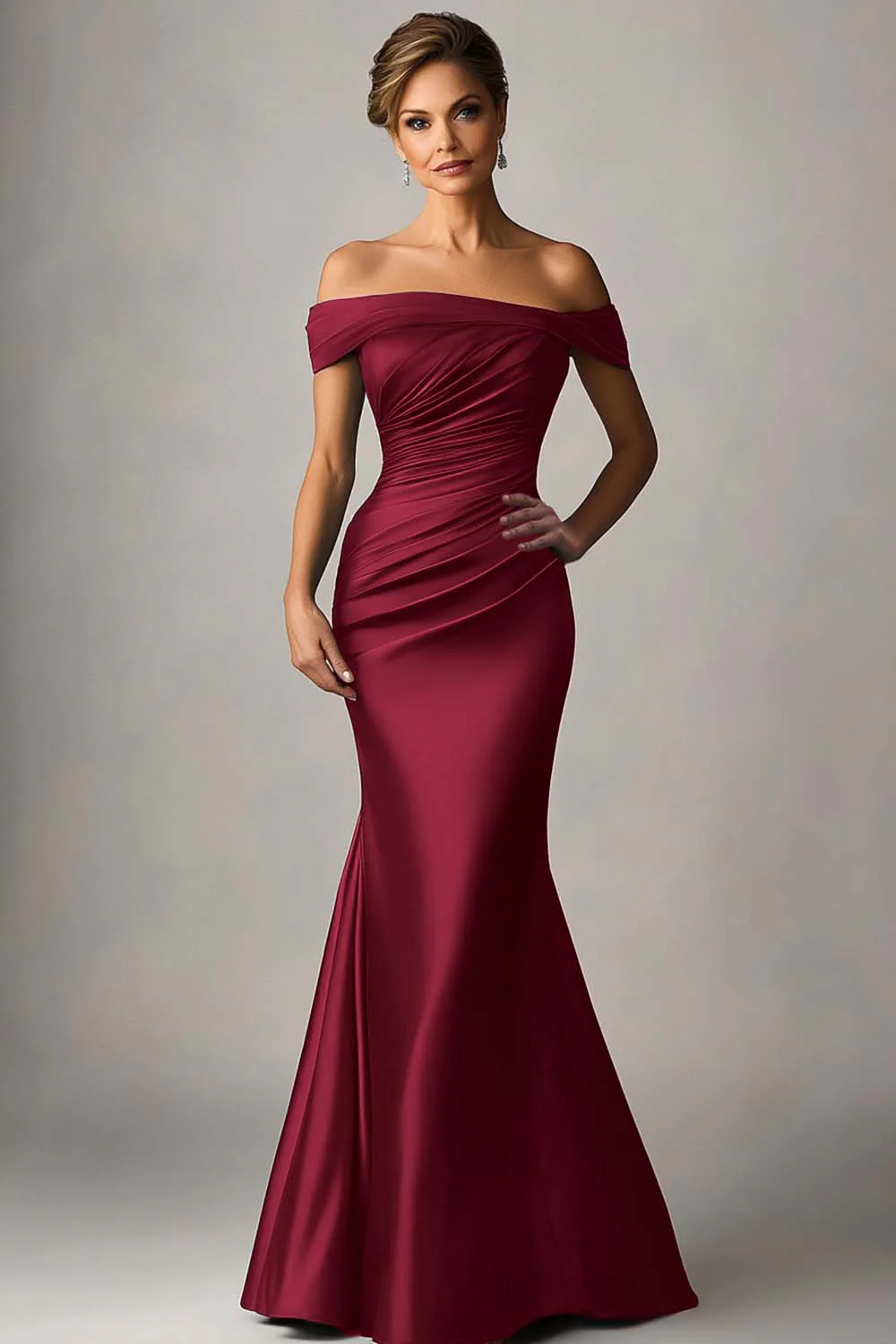 Peacock Blue Mermaid Off The Shoulder Ruched Satin Formal Dress - Image 10