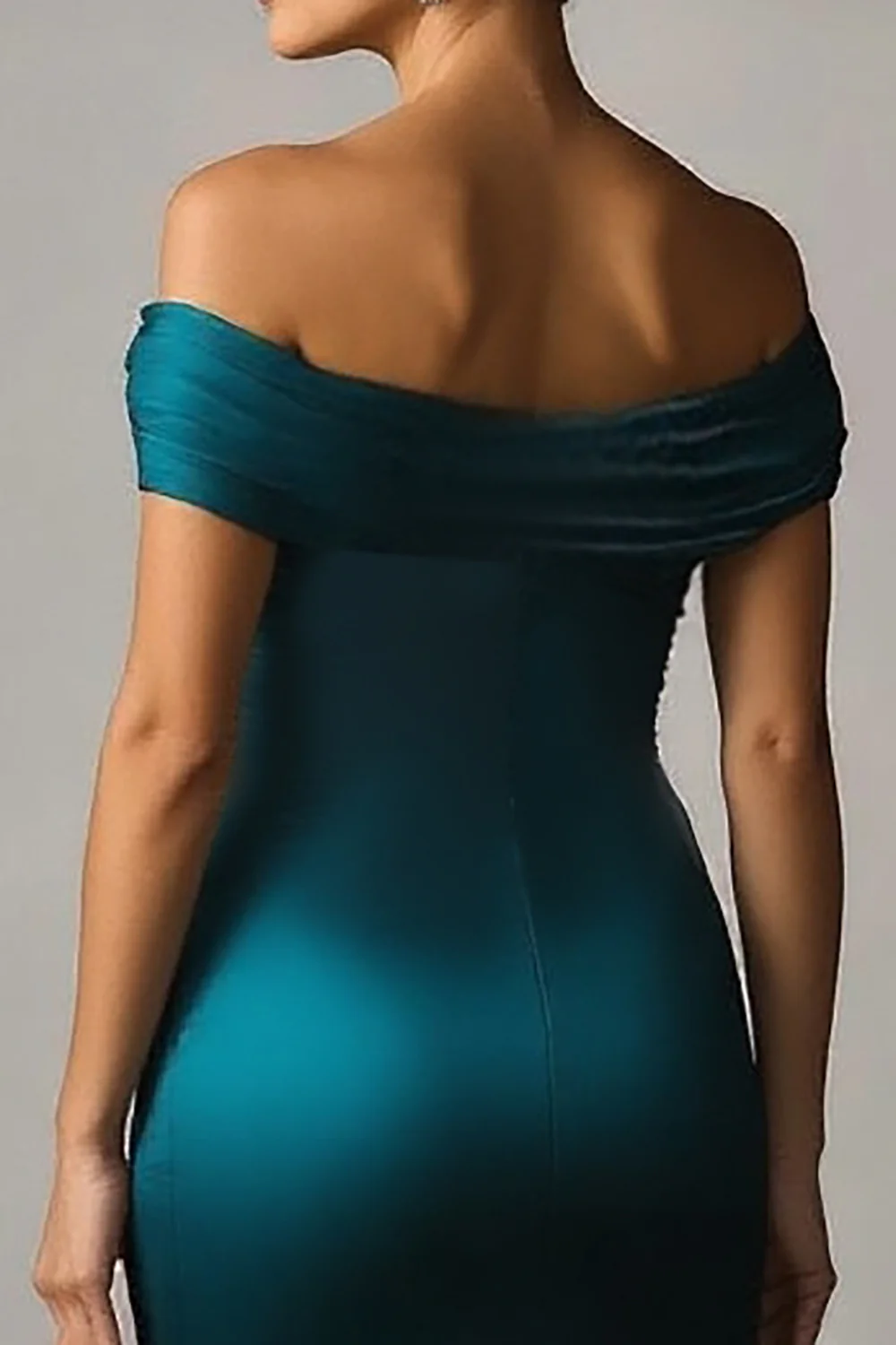 Peacock Blue Mermaid Off The Shoulder Ruched Satin Formal Dress - Image 4