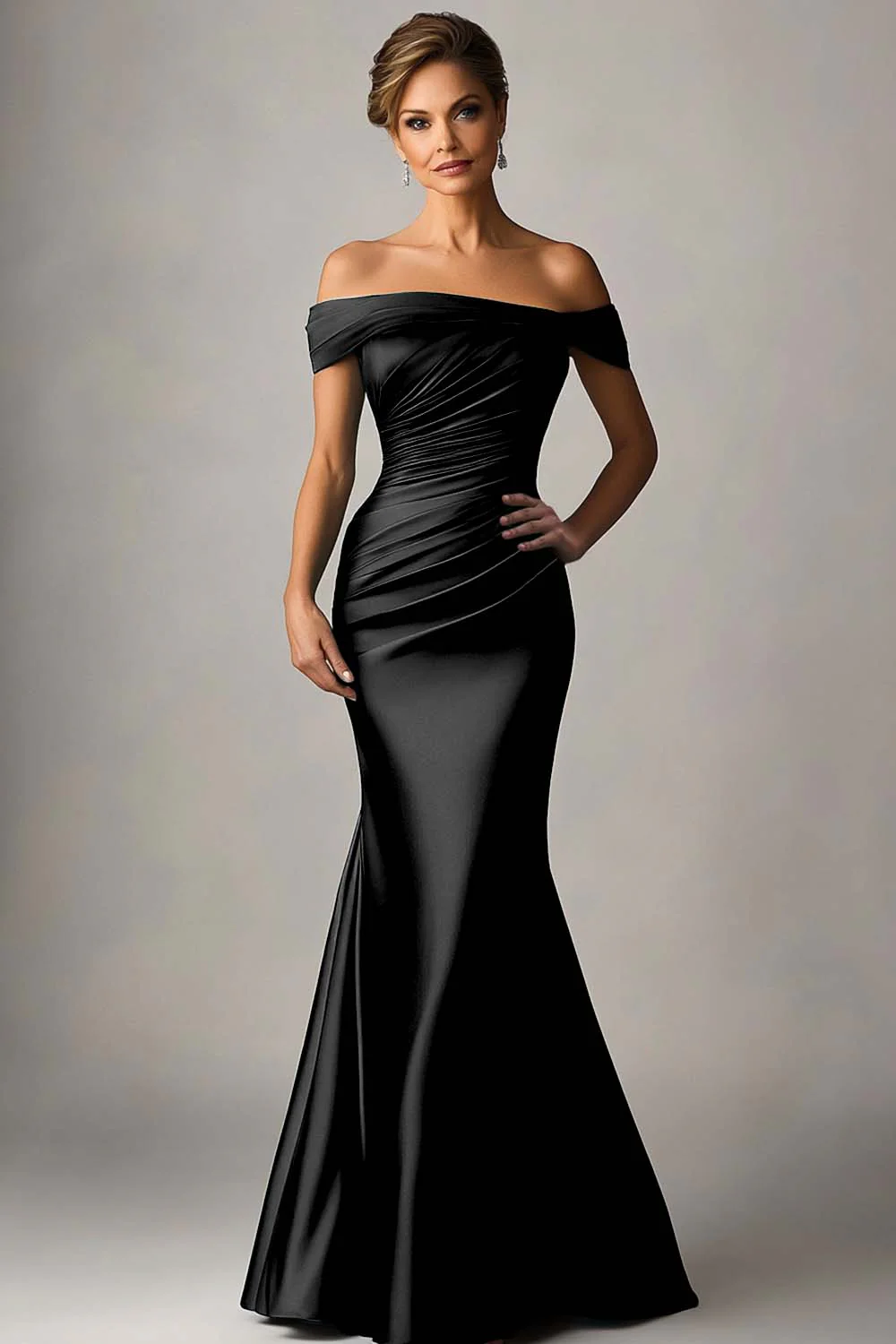 Peacock Blue Mermaid Off The Shoulder Ruched Satin Formal Dress - Image 5