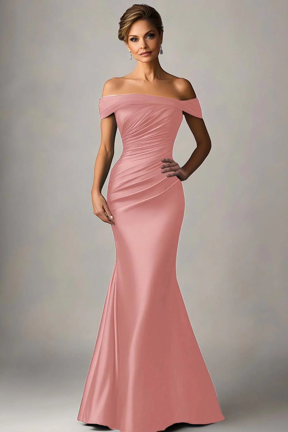 Peacock Blue Mermaid Off The Shoulder Ruched Satin Formal Dress - Image 8