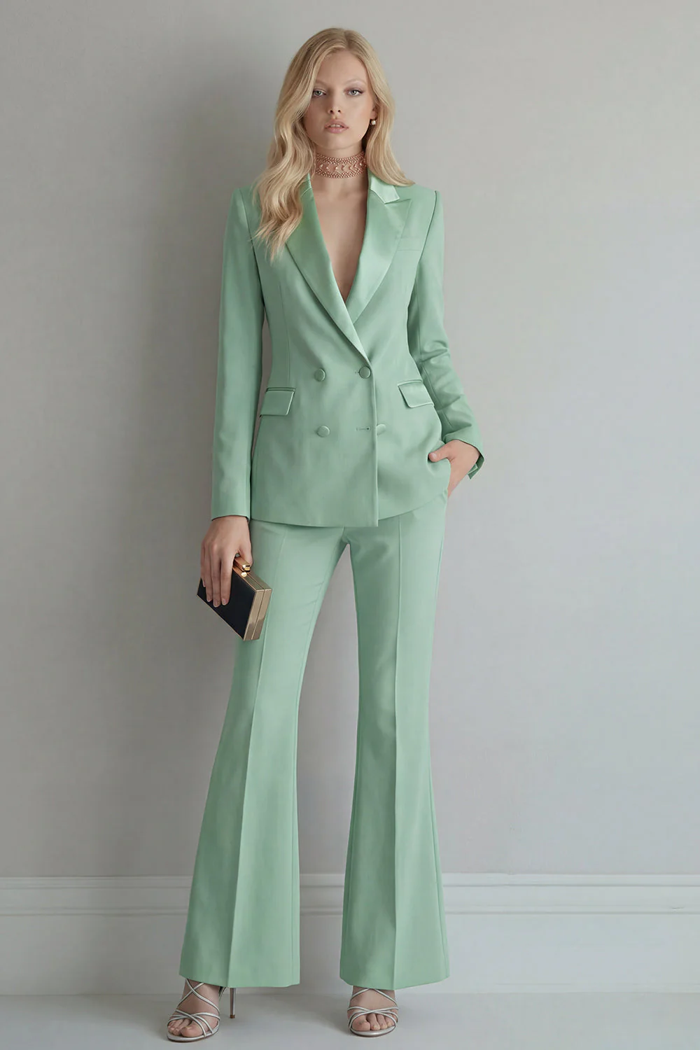 Peak Lapel Blue Double Breasted 2 Piece Women Prom Suits - Image 13