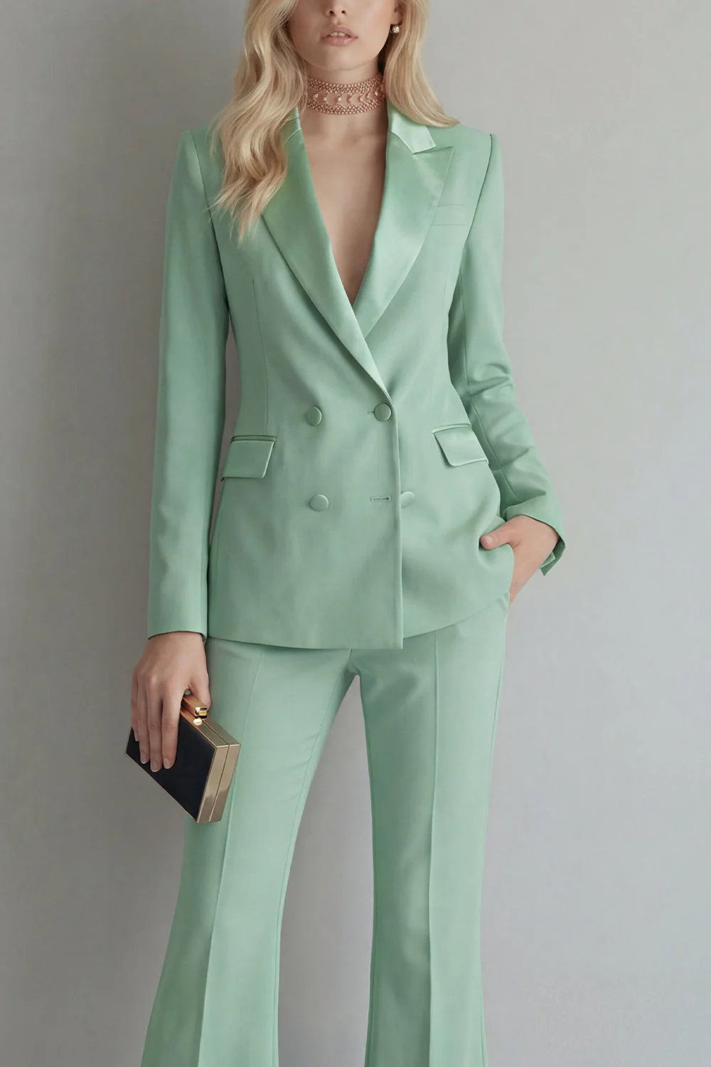 Peak Lapel Blue Double Breasted 2 Piece Women Prom Suits - Image 15