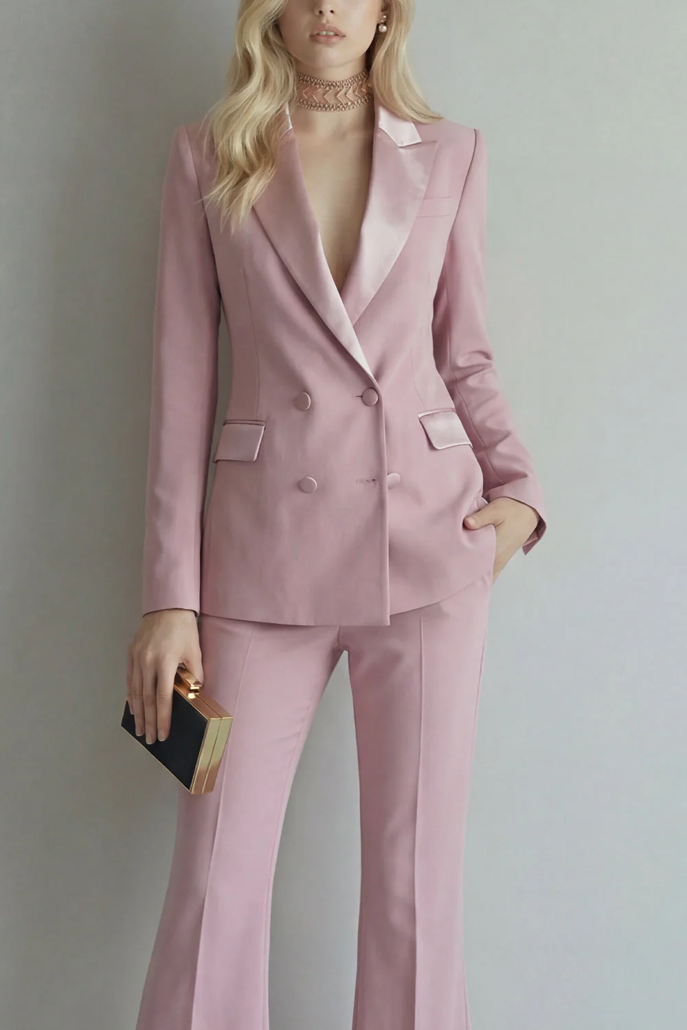 Peak Lapel Blue Double Breasted 2 Piece Women Prom Suits - Image 7