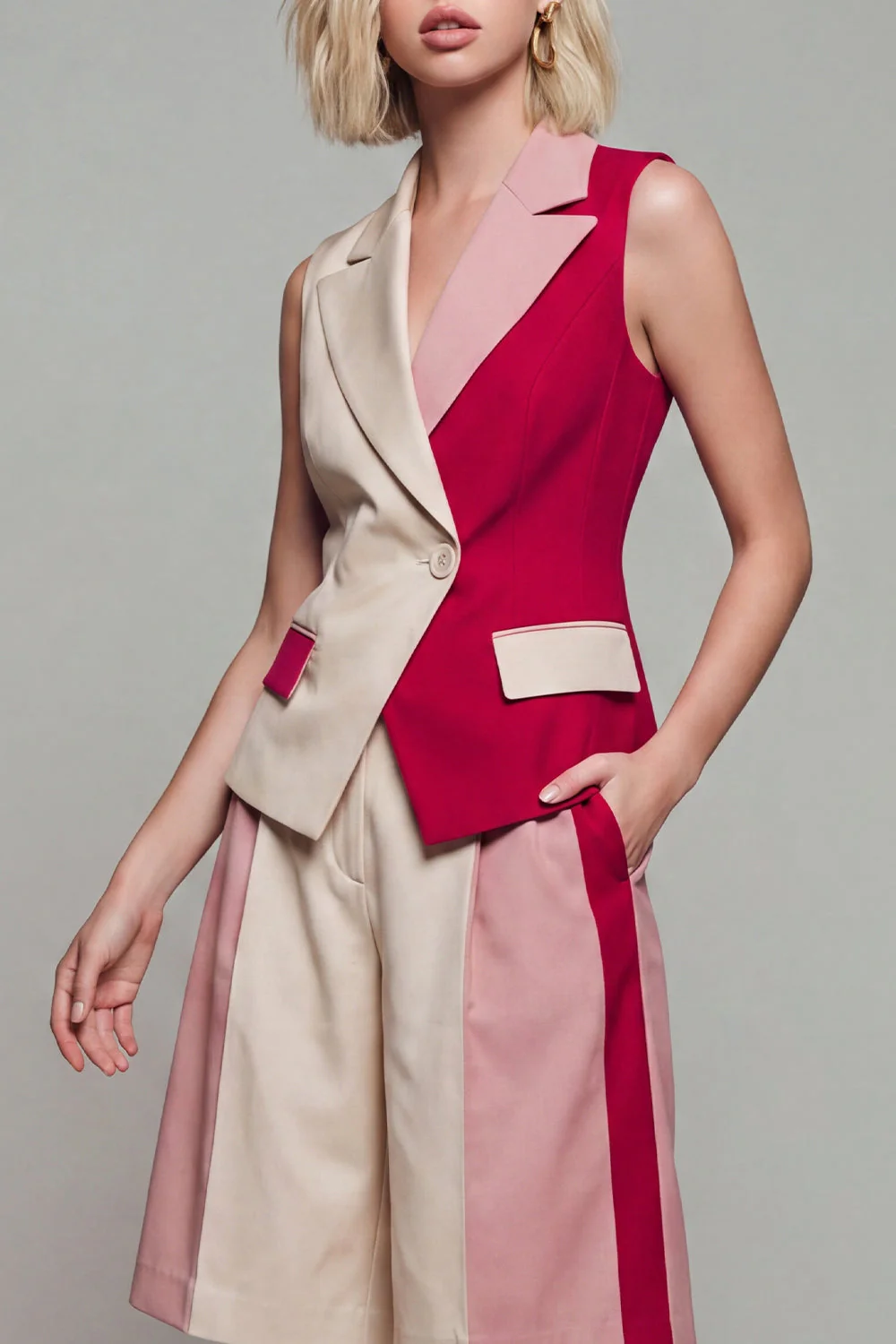 Light Khaki Peaked Lapel 2 Piece Women Suits with Pockets - Image 3