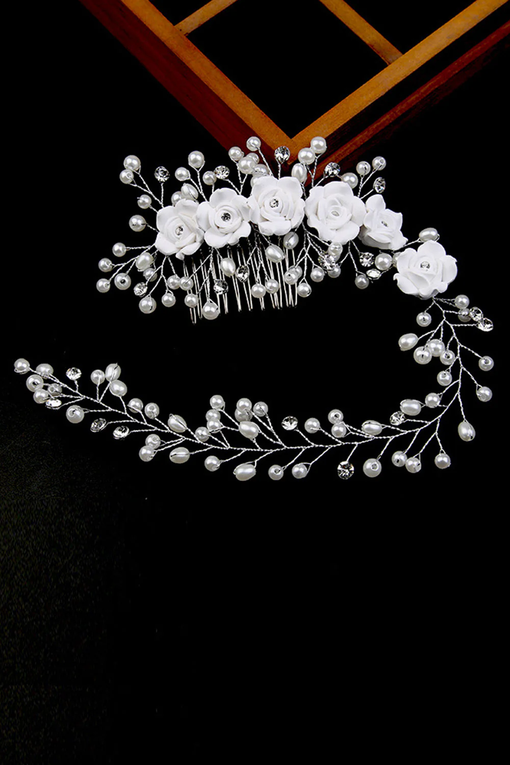 Pearl Flower Pottery Flower Har Comb Hair Bandhandmade Bride Headband - Image 2
