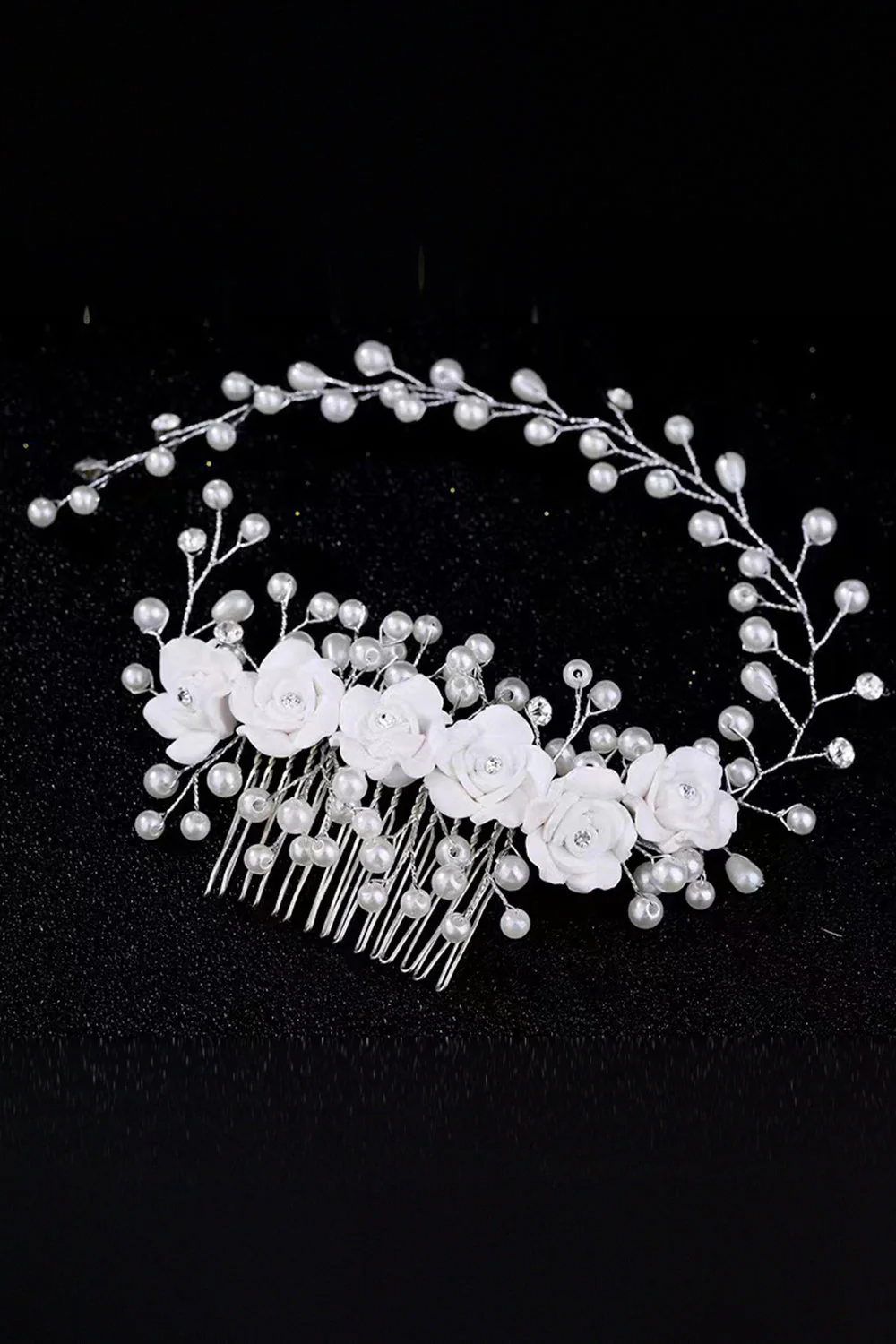 Pearl Flower Pottery Flower Har Comb Hair Bandhandmade Bride Headband - Image 3