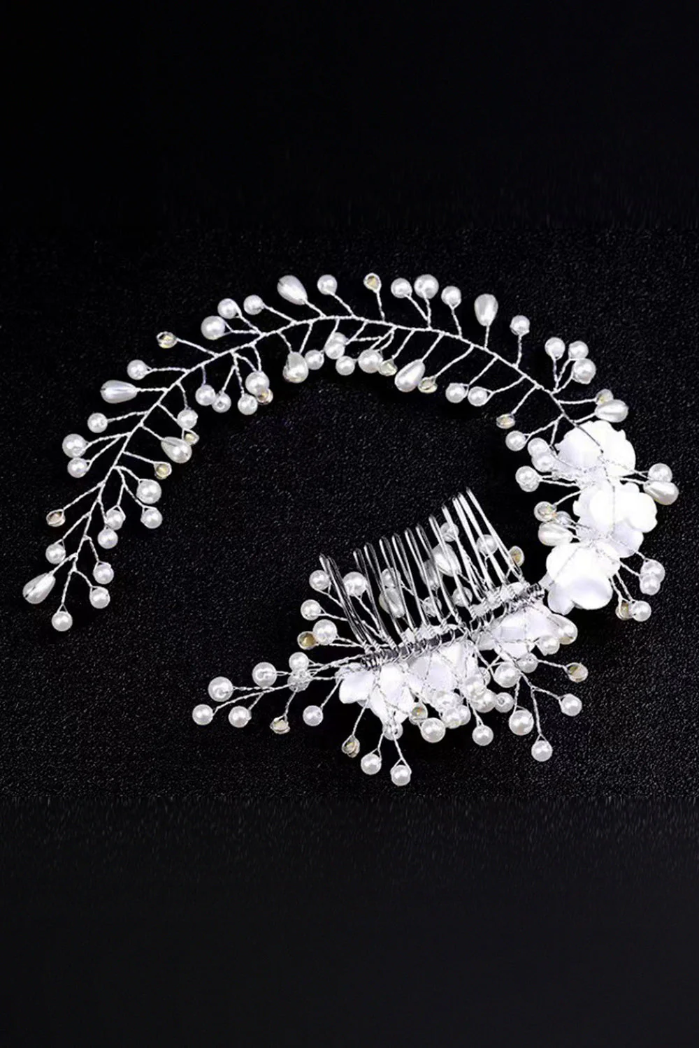 Pearl Flower Pottery Flower Har Comb Hair Bandhandmade Bride Headband - Image 4