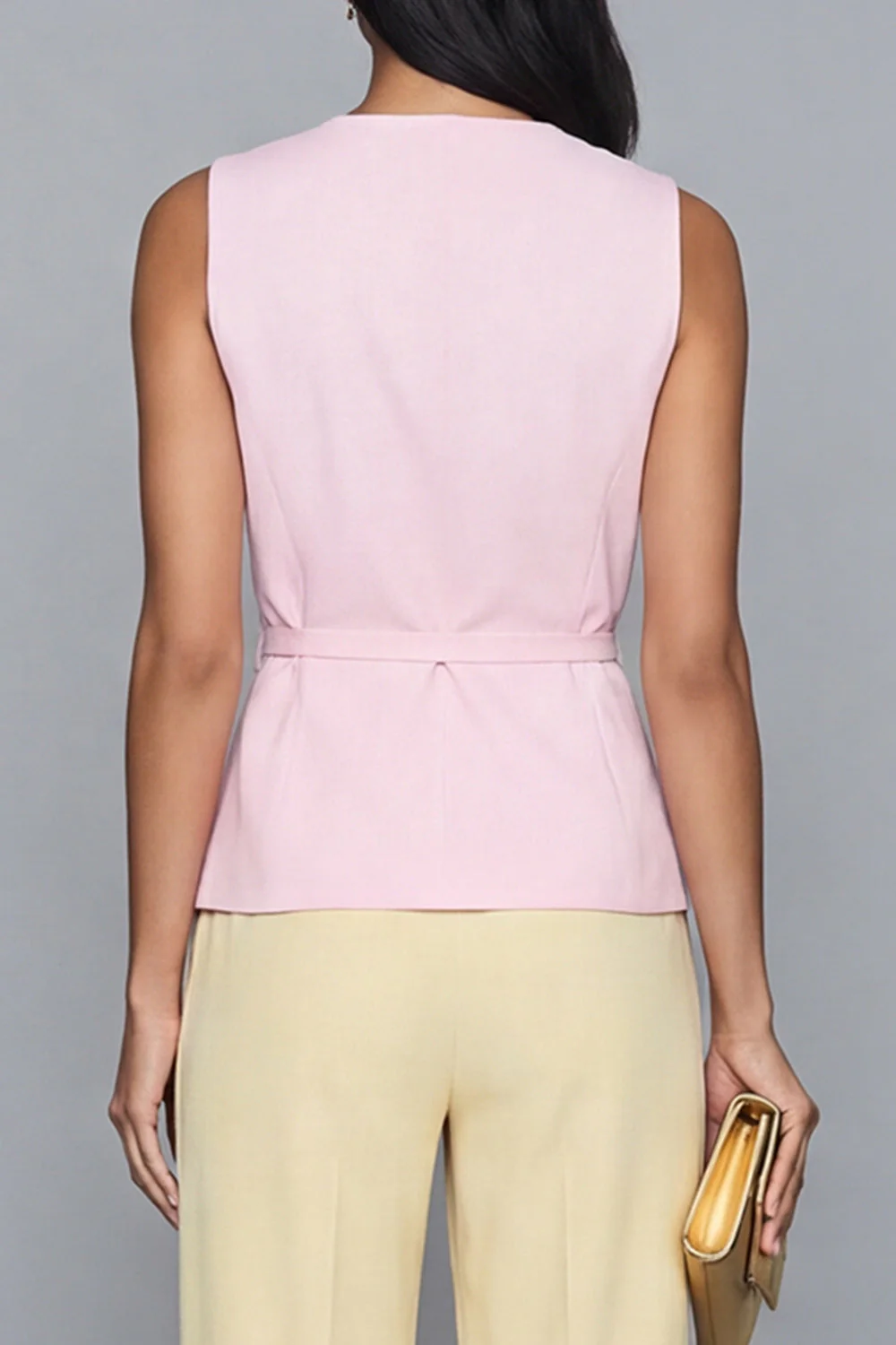 2 Piece Pink and Yellow V-Neck Work Suits - Image 4