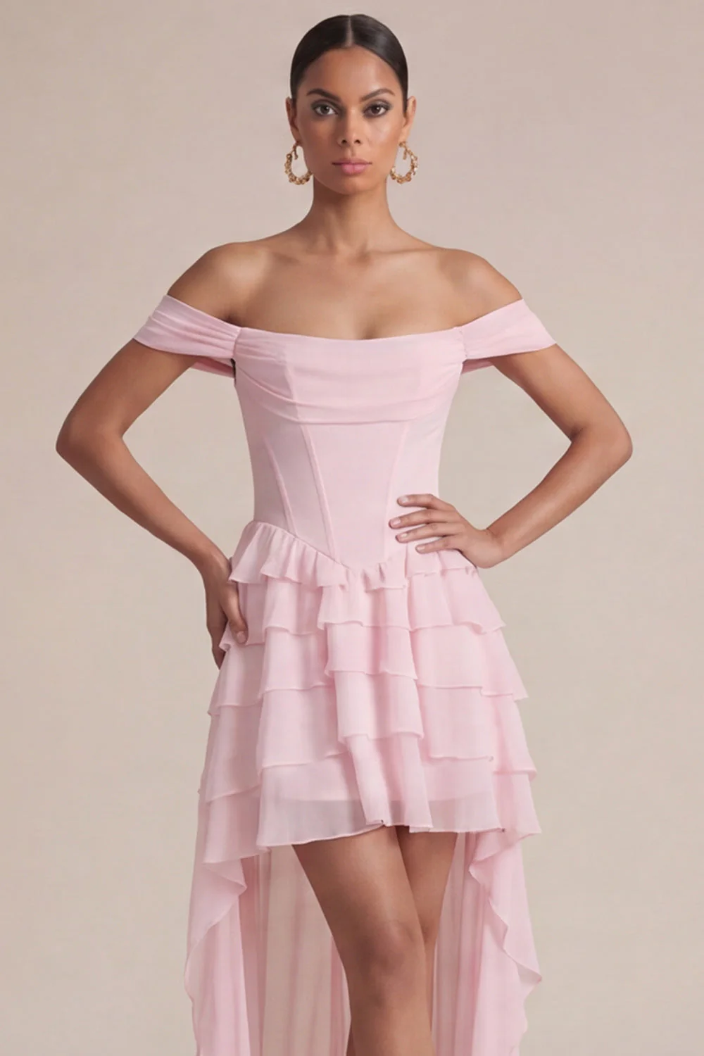 Pink Corset A Line Tiered Ruffle Mini Dress - Image 3