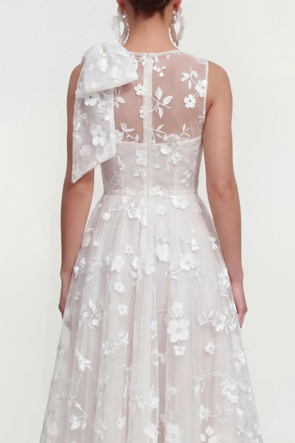 Pink Floral A-Line Bowed Round Neck Midi Dress with Pockets - Image 20