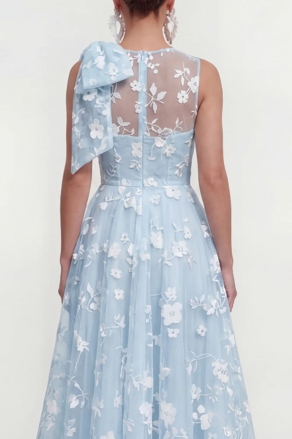 Pink Floral A-Line Bowed Round Neck Midi Dress with Pockets - Image 8