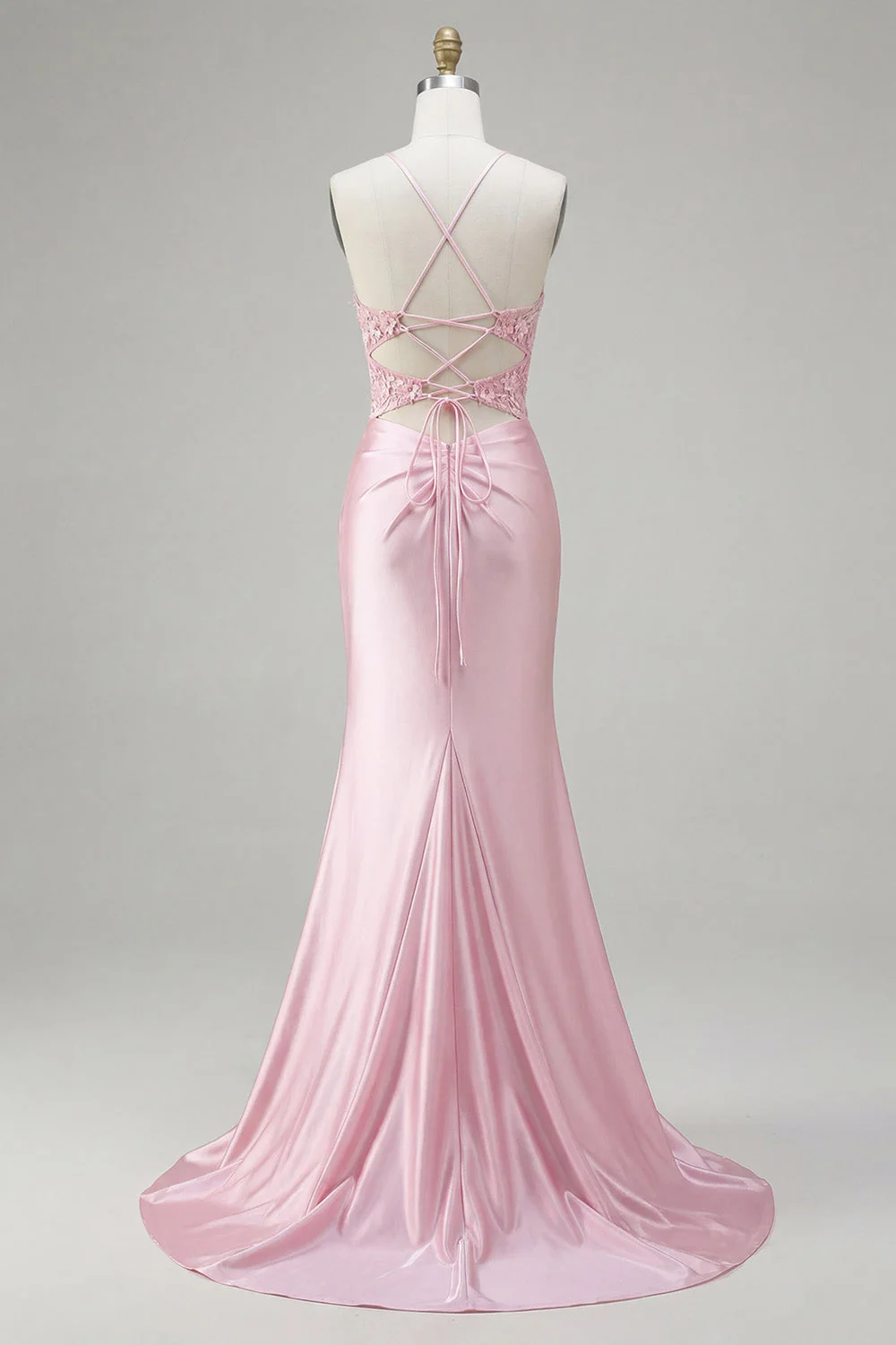 Pink 3D Flowers Mermaid Sheer Corset Prom Dress with Slit - Image 6