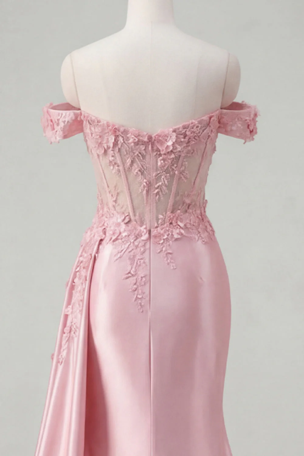 Pink Floral Ruched Mermaid Corset Long Prom Dress with Side Cape - Image 8