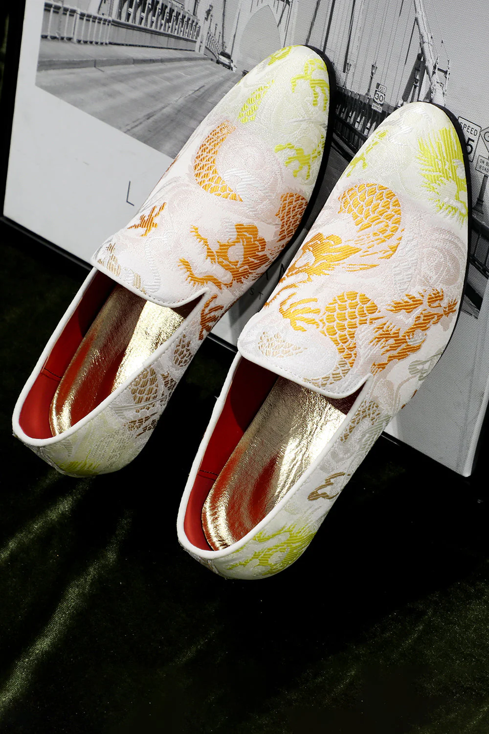 Pink Jacquard Slip-On Men's Shoes - Image 3