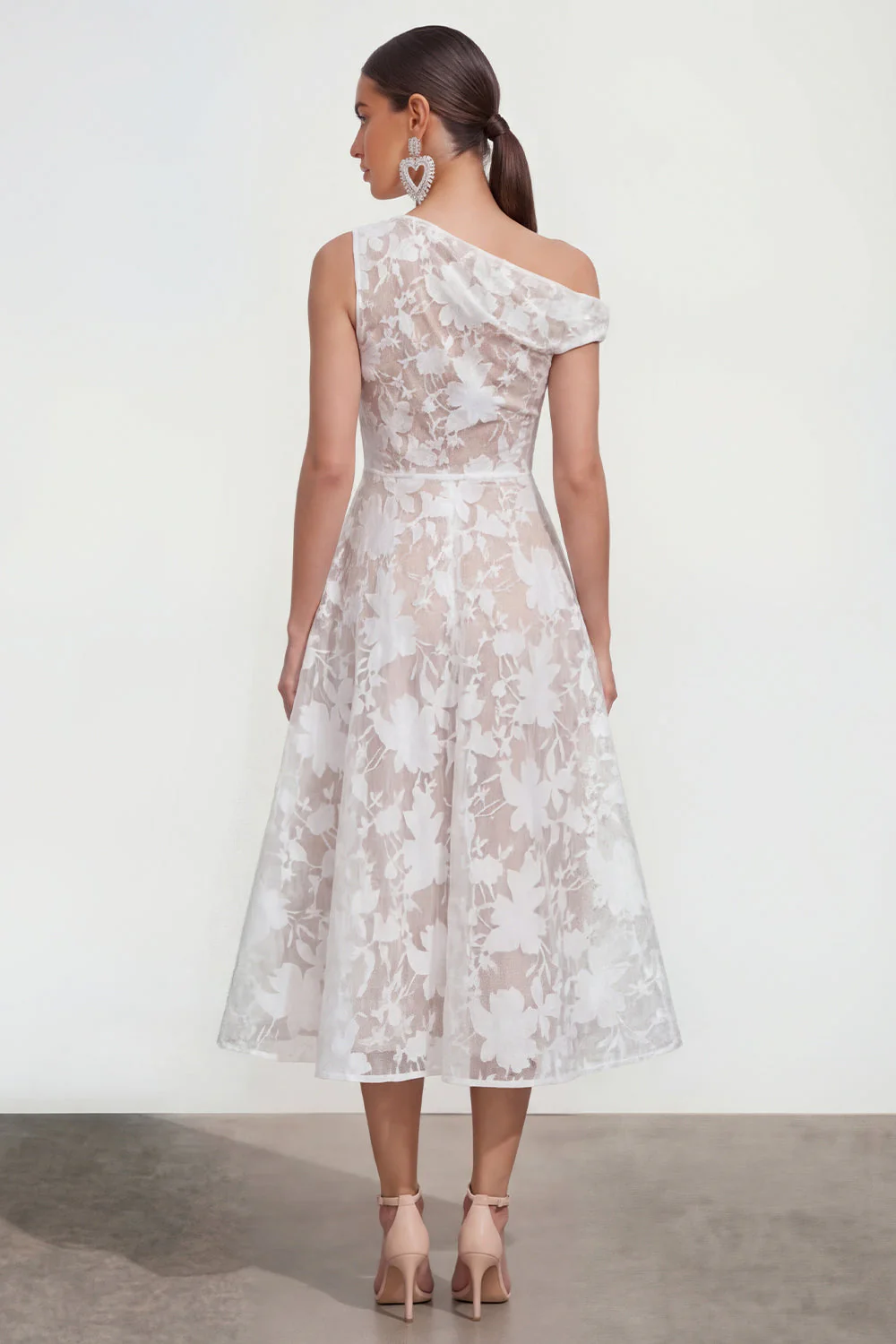 Pink One Shoulder A-Line Midi Floral Dress - Image 10