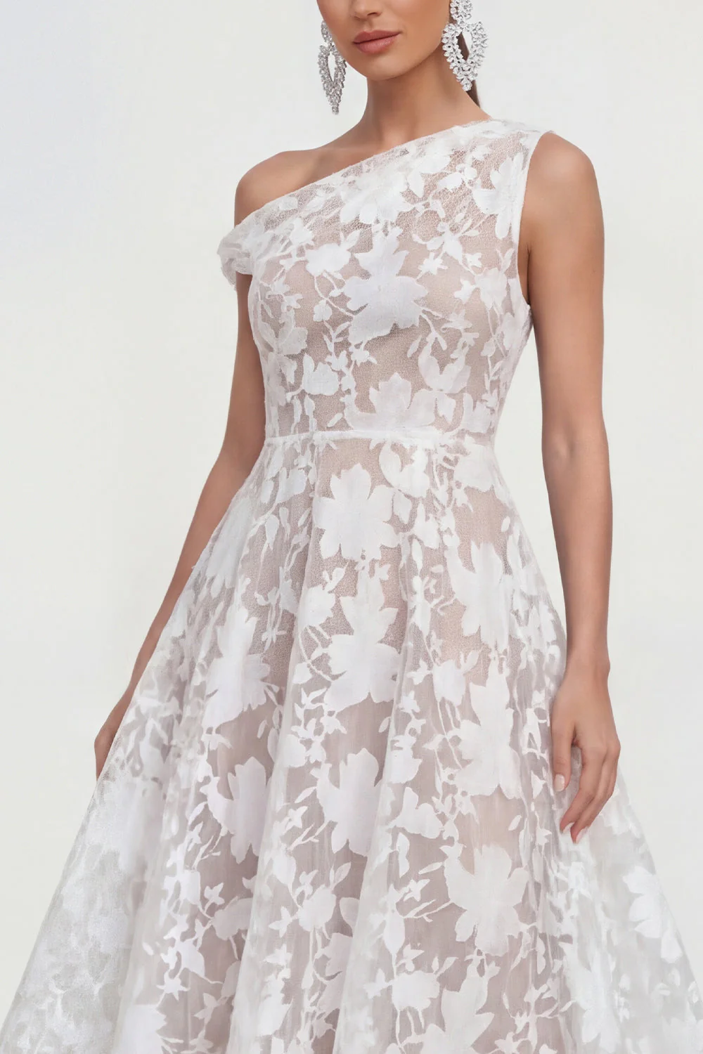 Pink One Shoulder A-Line Midi Floral Dress - Image 11