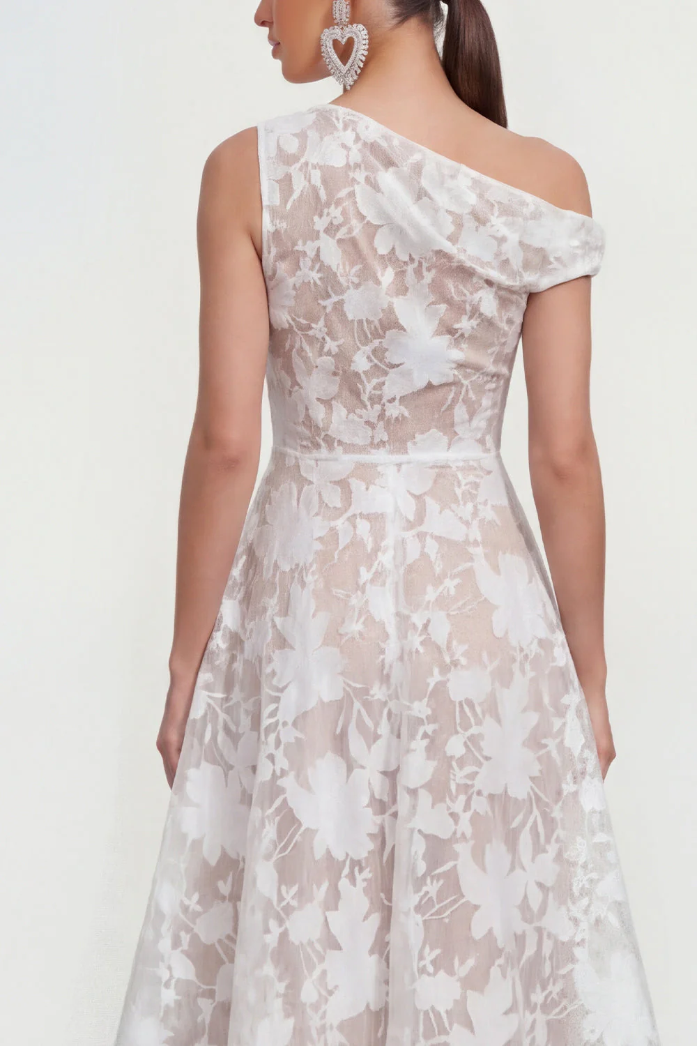 Pink One Shoulder A-Line Midi Floral Dress - Image 12
