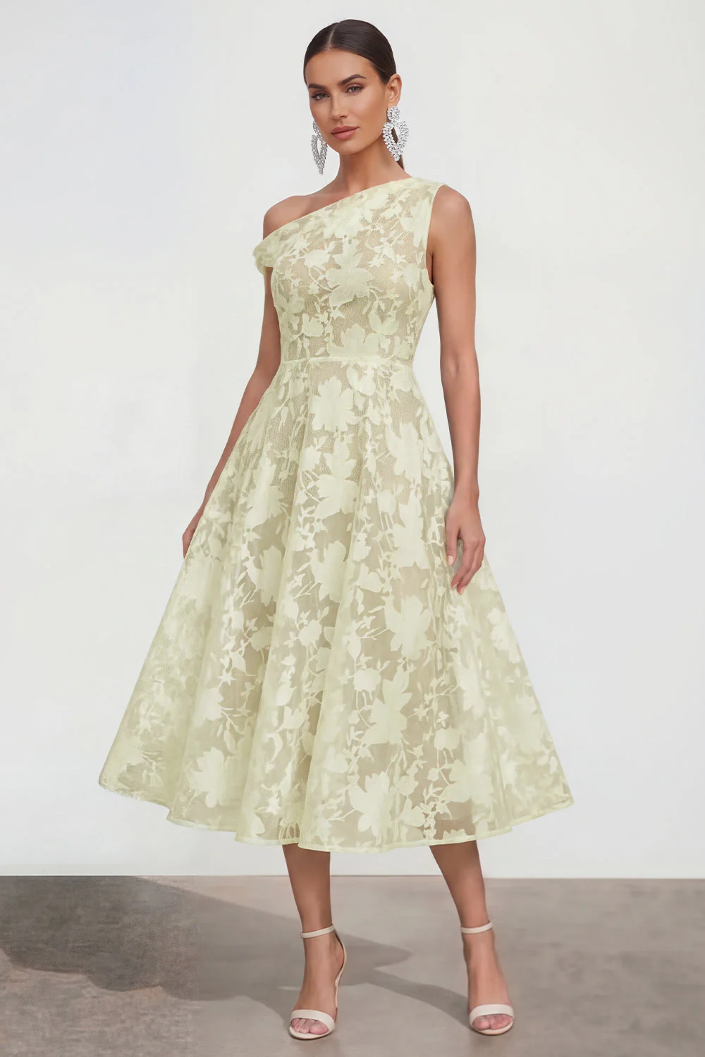 Pink One Shoulder A-Line Midi Floral Dress - Image 13