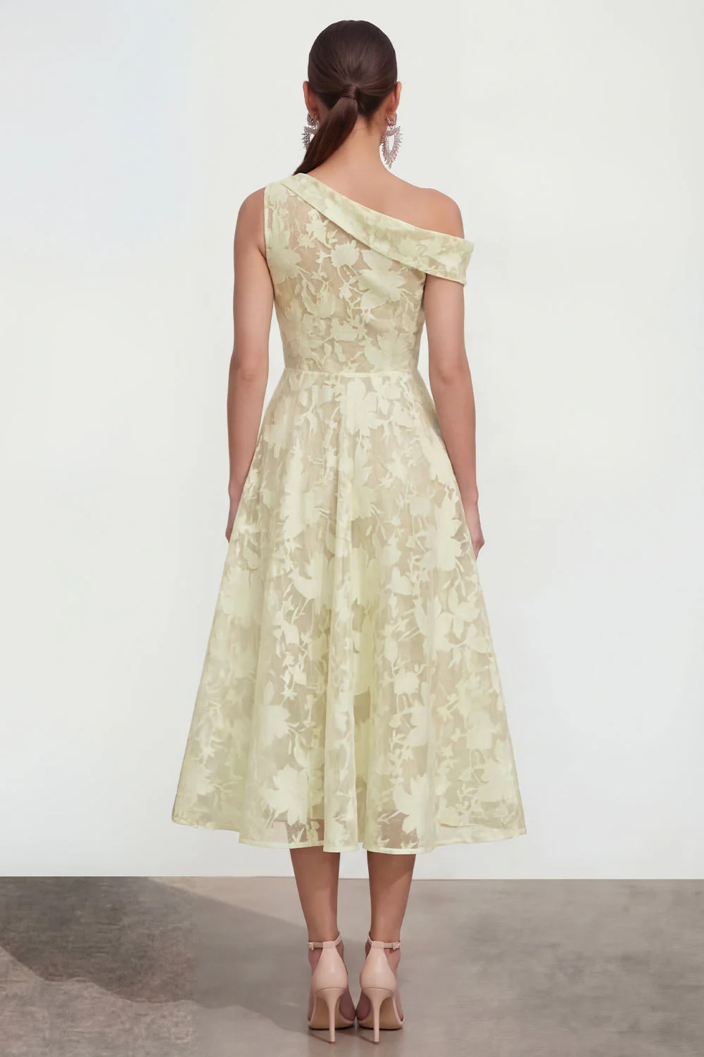 Pink One Shoulder A-Line Midi Floral Dress - Image 14
