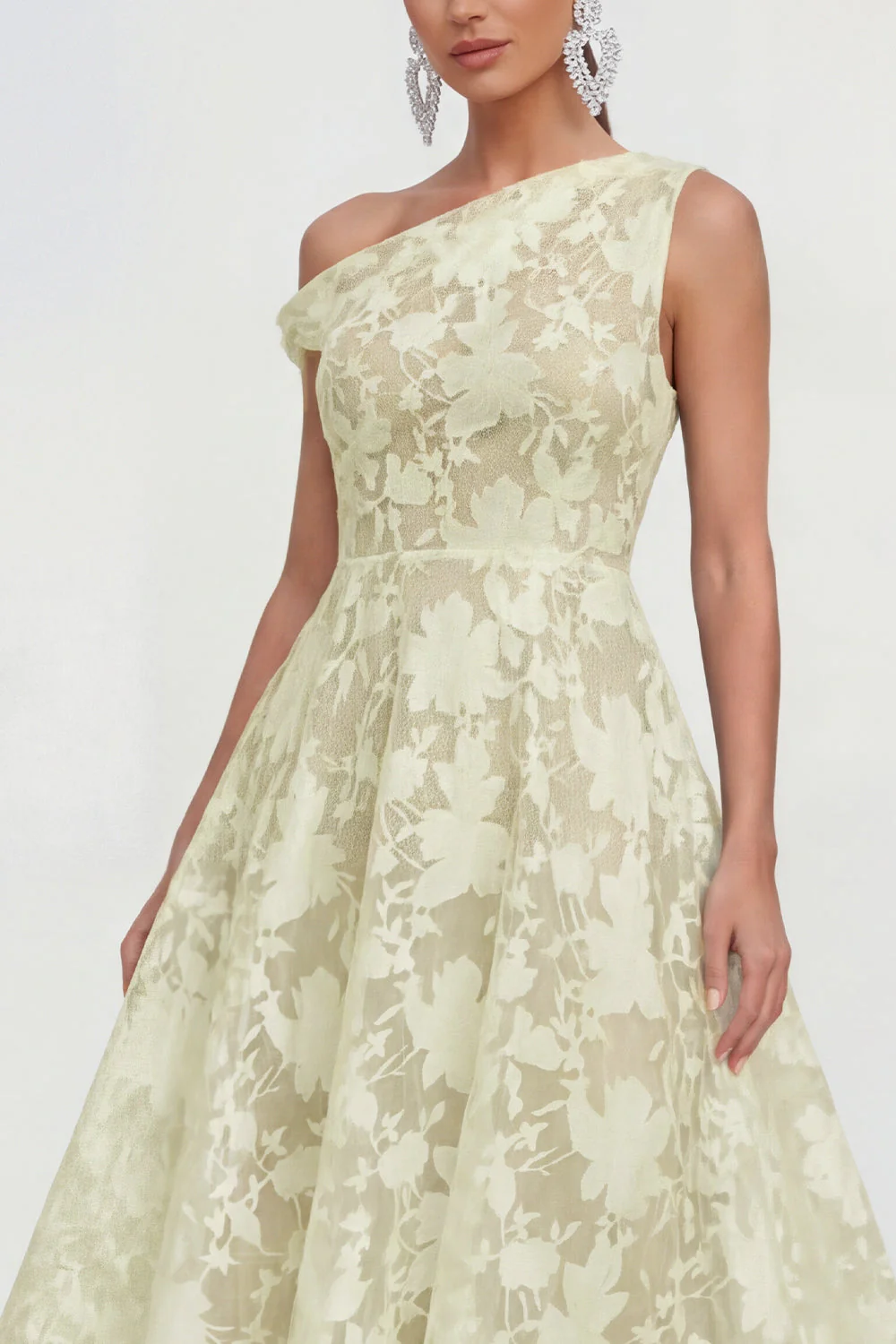 Pink One Shoulder A-Line Midi Floral Dress - Image 15