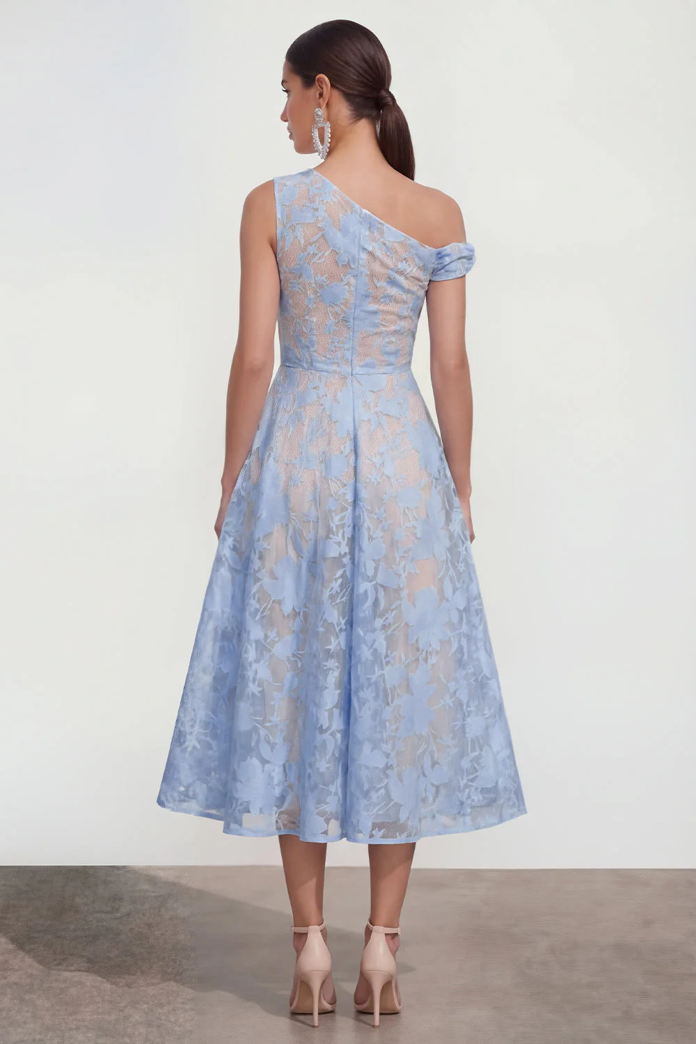 Pink One Shoulder A-Line Midi Floral Dress - Image 6