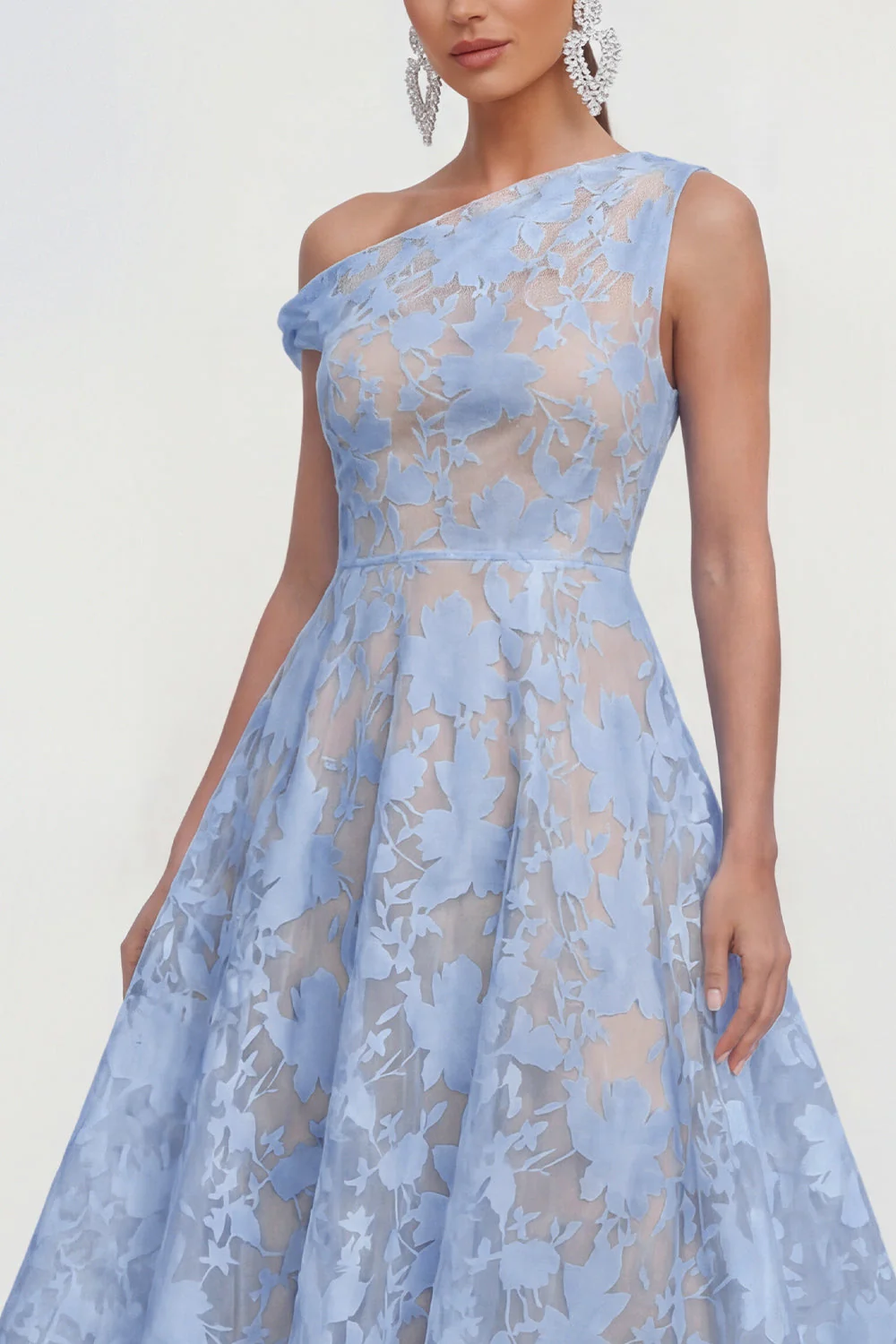Pink One Shoulder A-Line Midi Floral Dress - Image 7