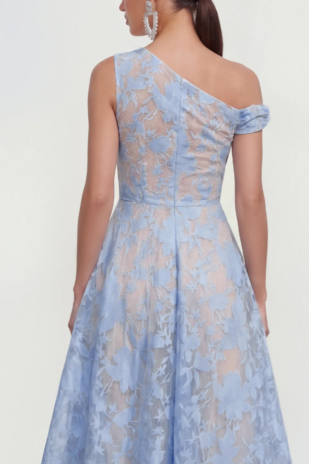 Pink One Shoulder A-Line Midi Floral Dress - Image 8