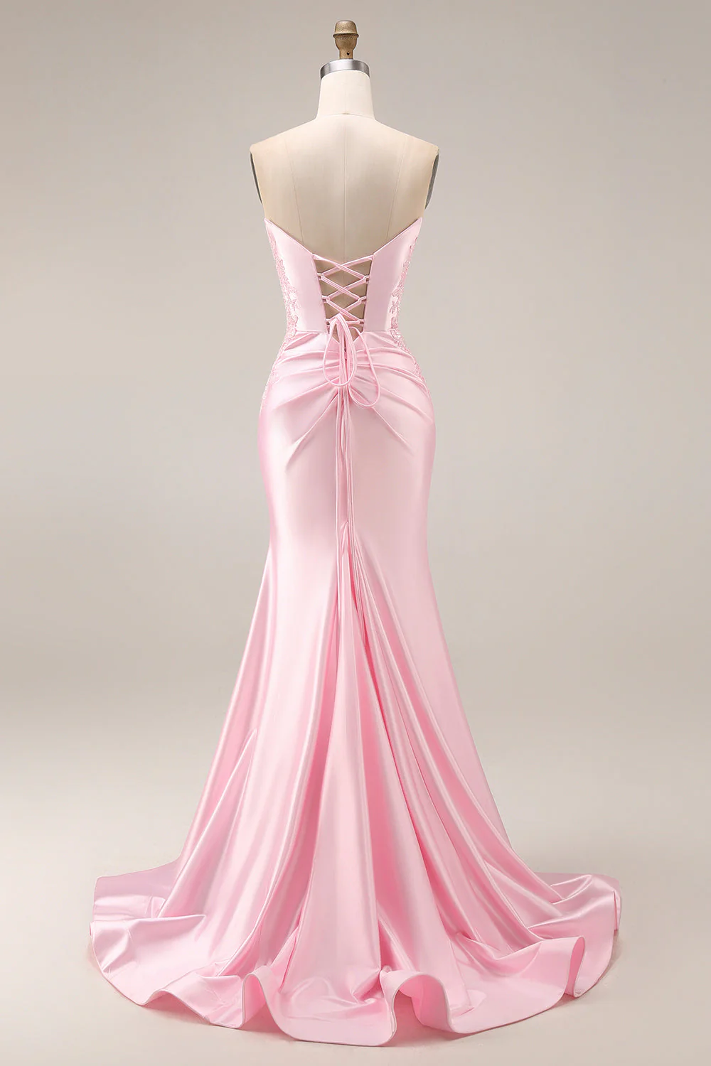 Pink Sweetheart Satin Mermaid Ruched Long Prom Dress with Slit - Image 2