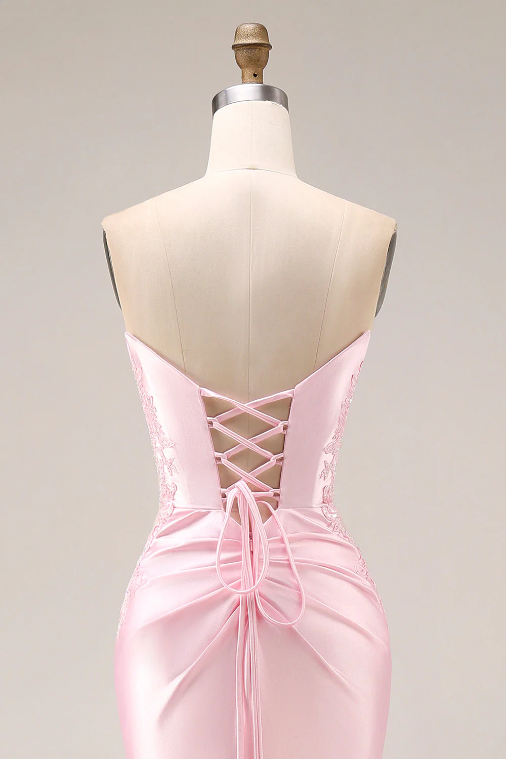 Pink Sweetheart Satin Mermaid Ruched Long Prom Dress with Slit - Image 5