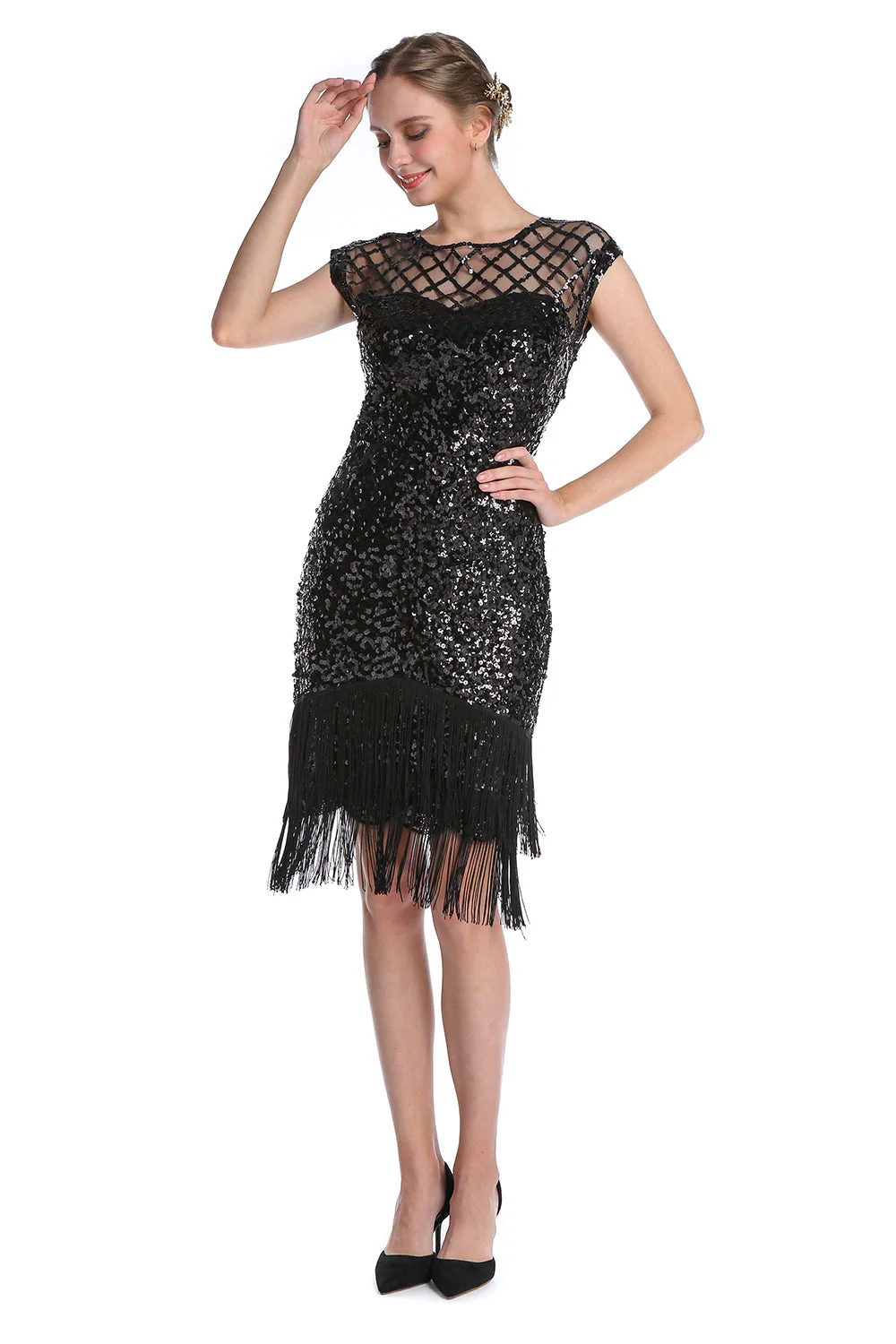 Pink Sequin Gatsby 1920s Flapper Dress - Image 10