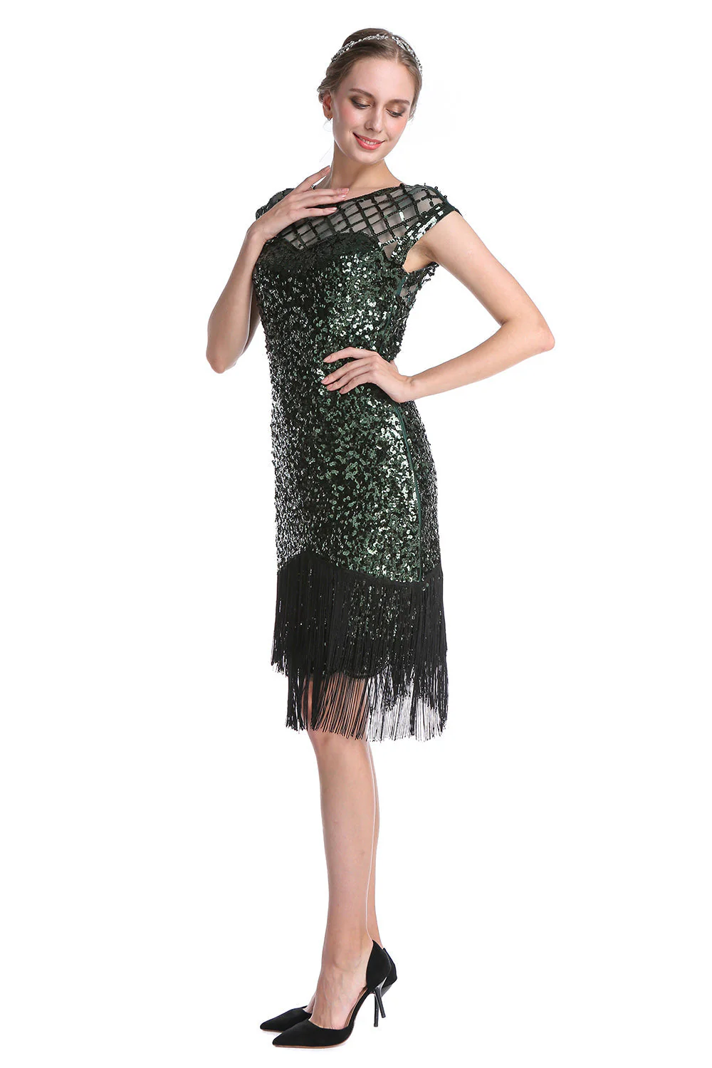 Pink Sequin Gatsby 1920s Flapper Dress - Image 9