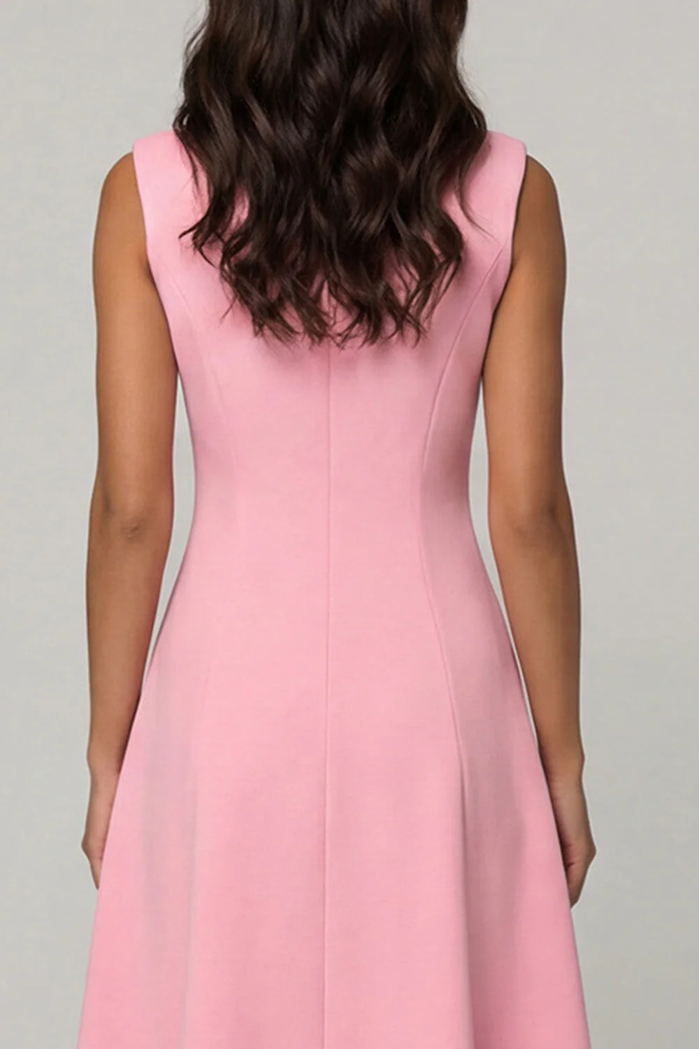 Pink A Line Shawl Lapel Double Breasted Midi Work Dress - Image 4