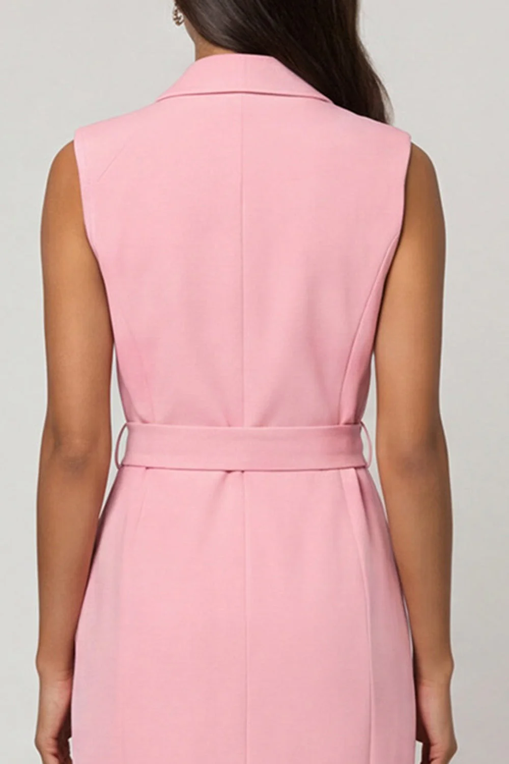 Pink Shawl Lapel Sheath Midi Work Dress with Belt - Image 4