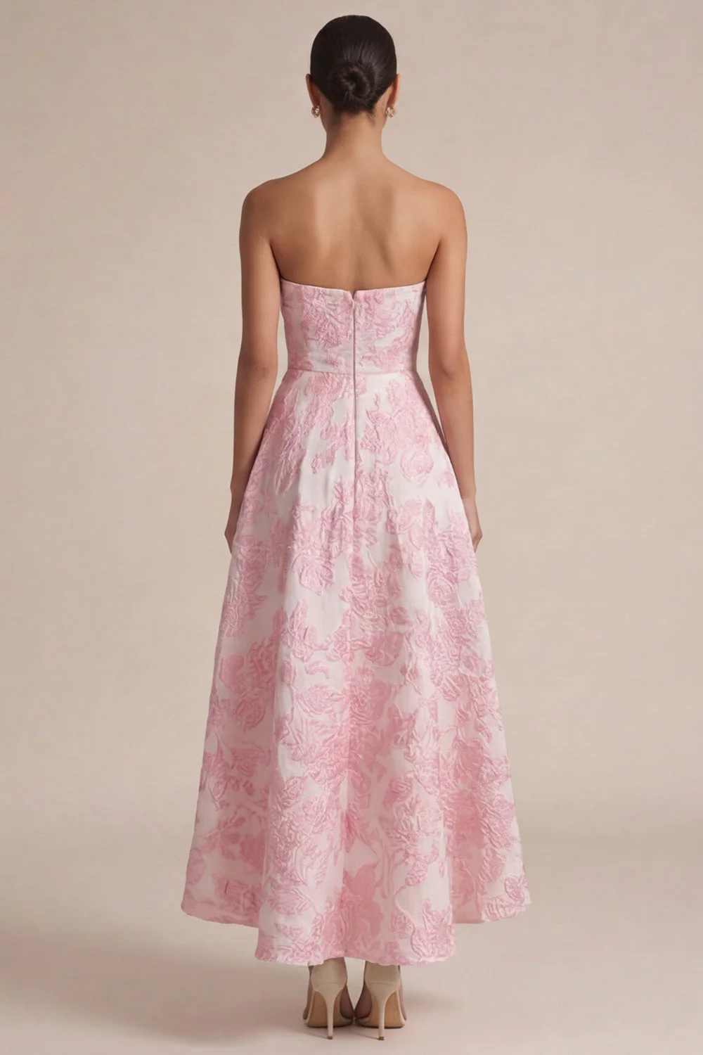 Pink Strapless A Line Maxi Floral Dress - Image 2