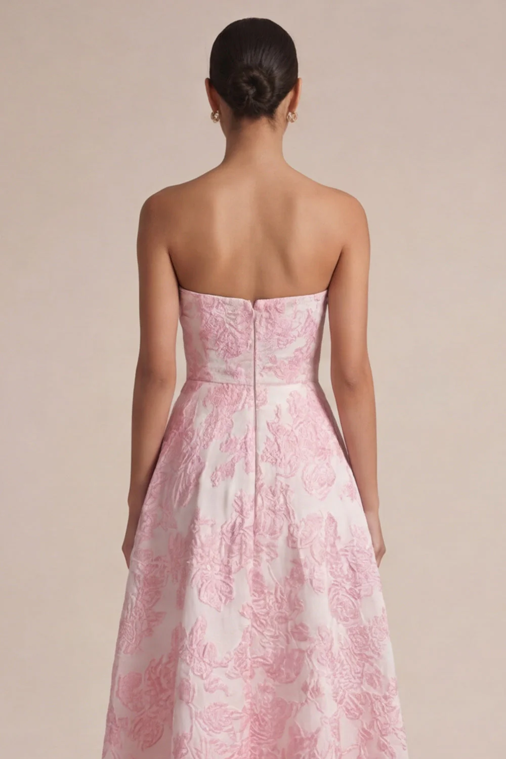 Pink Strapless A Line Maxi Floral Dress - Image 5