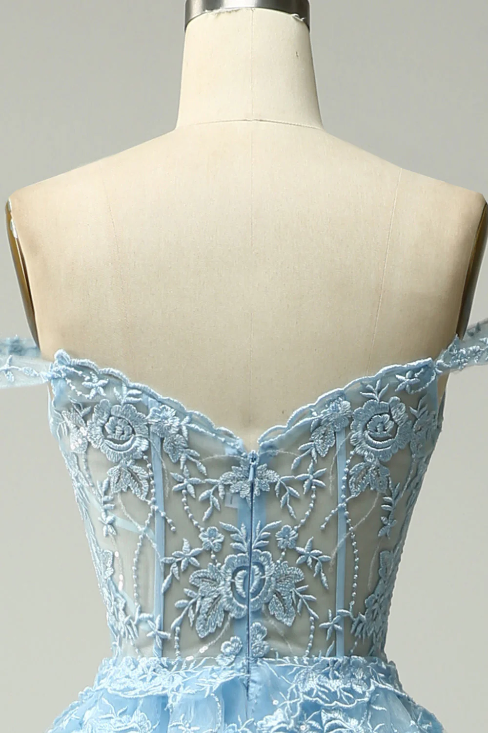 Princess A Line Off the Shoulder Blue Long Prom Dress with Appliques - Image 5