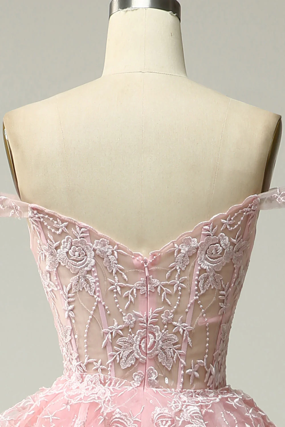 Princess A Line Off the Shoulder Pink Long Prom Dress with Appliques - Image 5