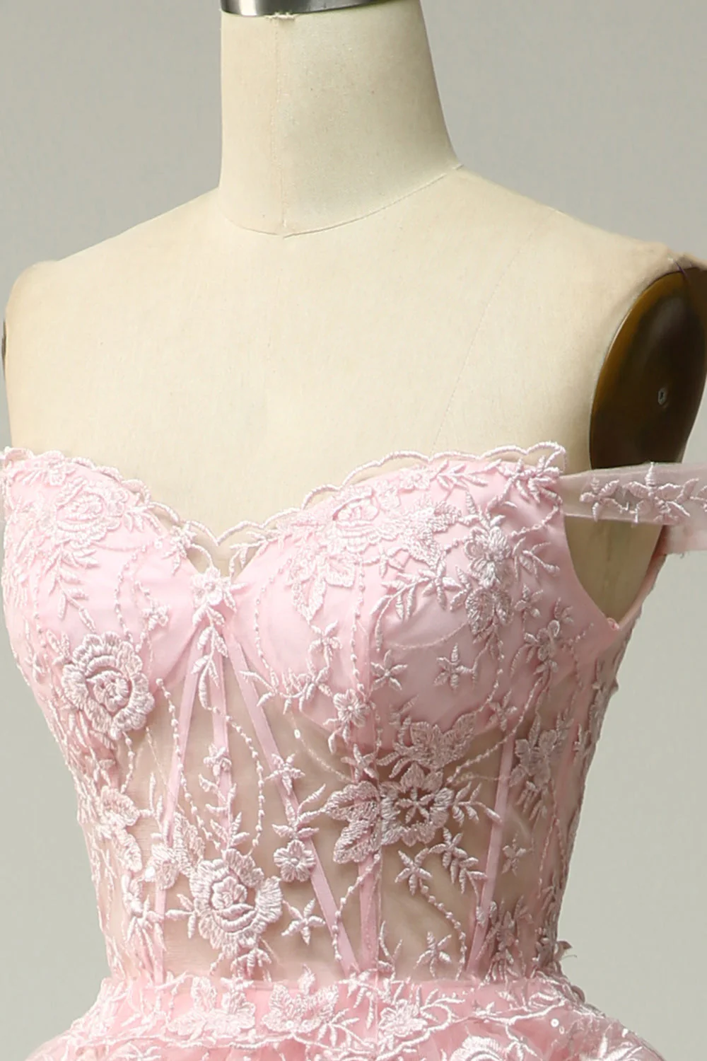 Princess A Line Off the Shoulder Pink Long Prom Dress with Appliques - Image 6