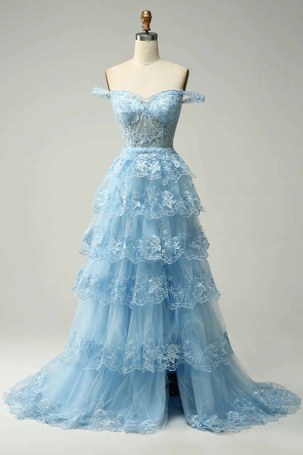 Princess A Line Off the Shoulder Pink Long Prom Dress with Appliques - Image 7