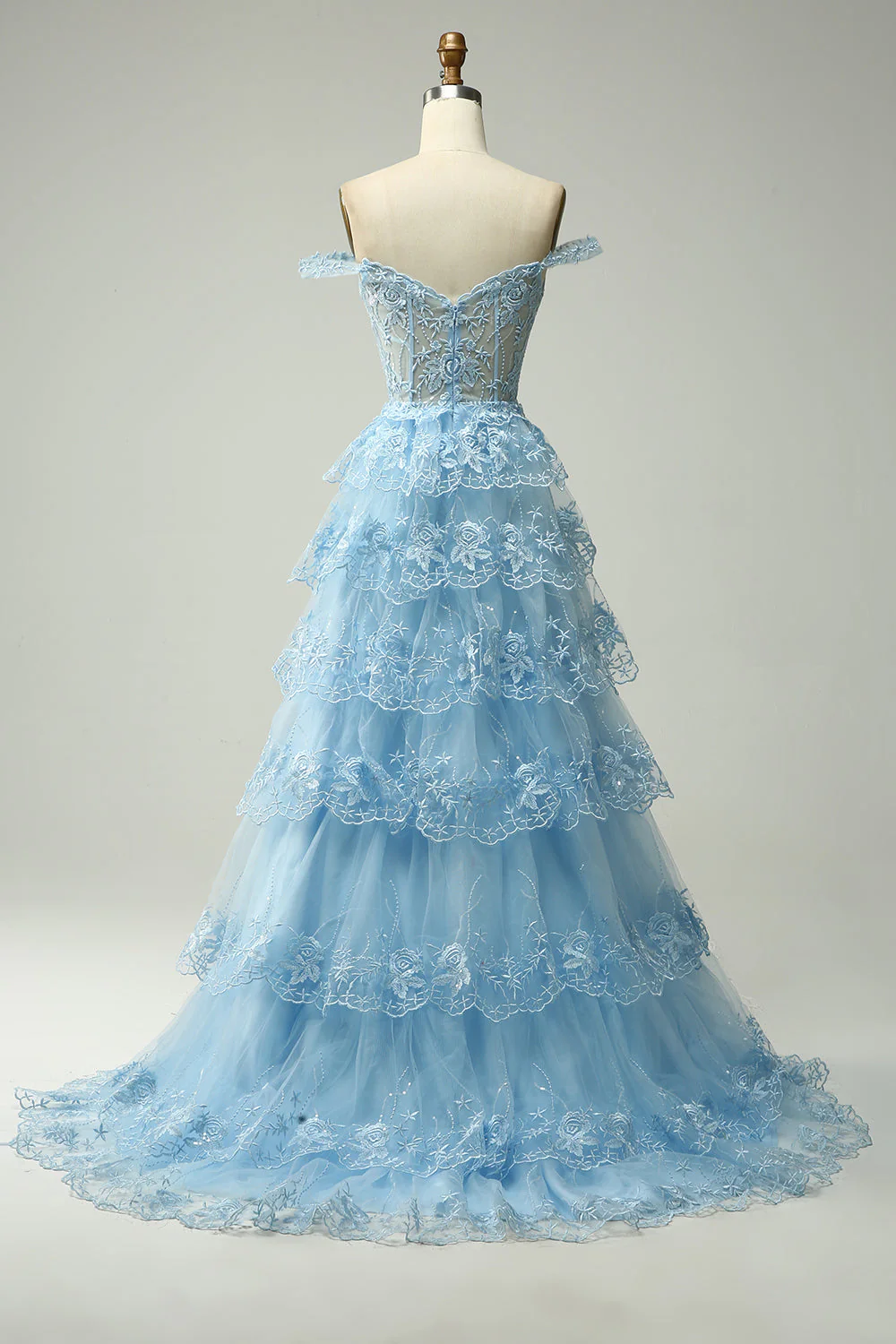 Princess A Line Off the Shoulder Pink Long Prom Dress with Appliques - Image 8