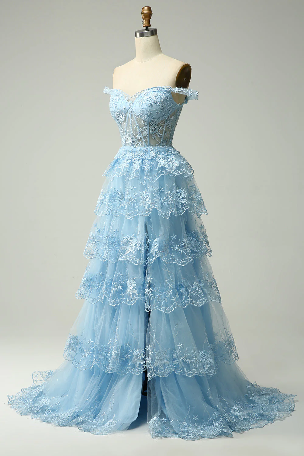 Princess A Line Off the Shoulder Pink Long Prom Dress with Appliques - Image 9