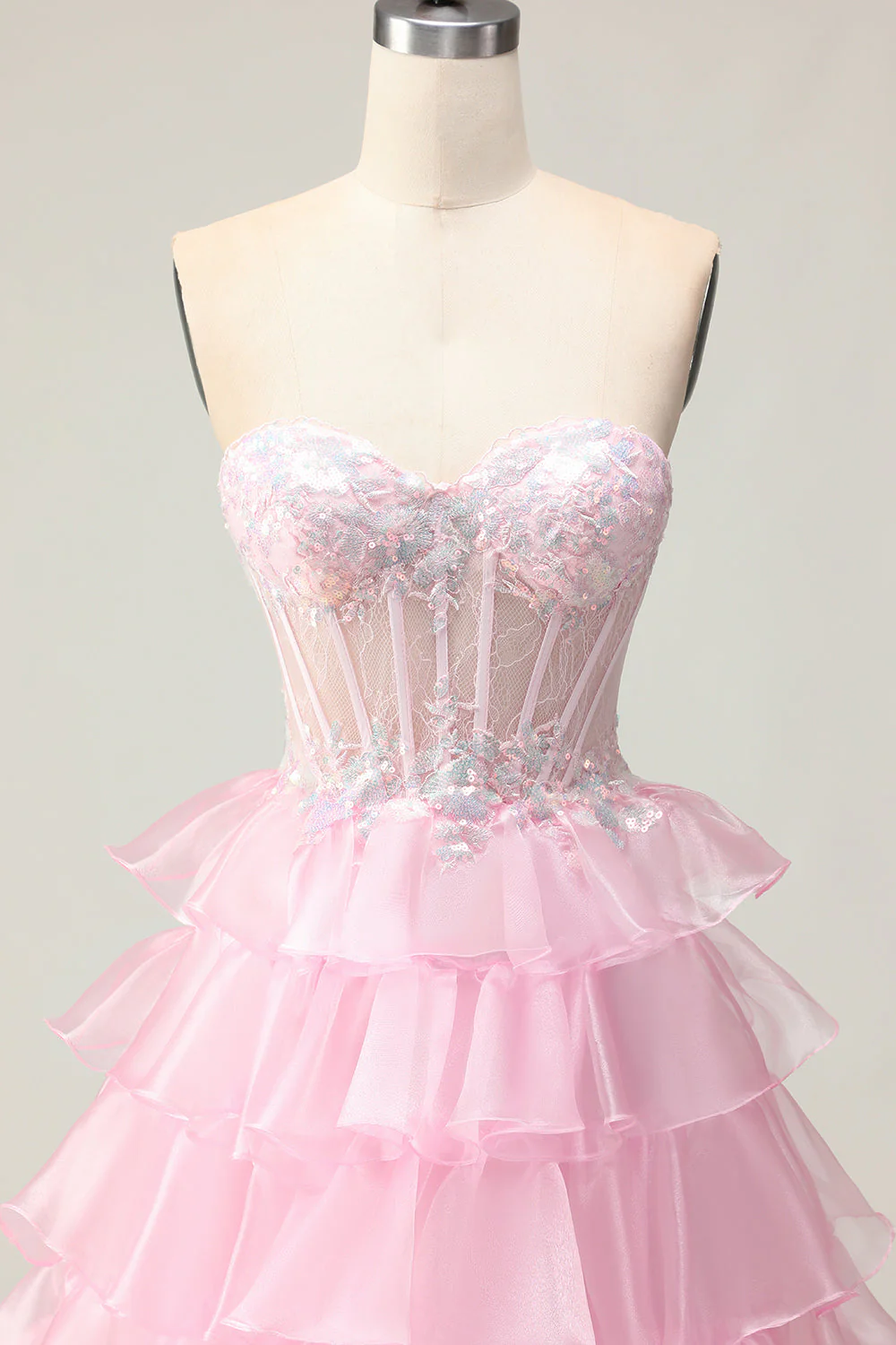 Princess Blue Sweetheart Corset Tiered Sequins Long Prom Dress with Lace Up Back - Image 10