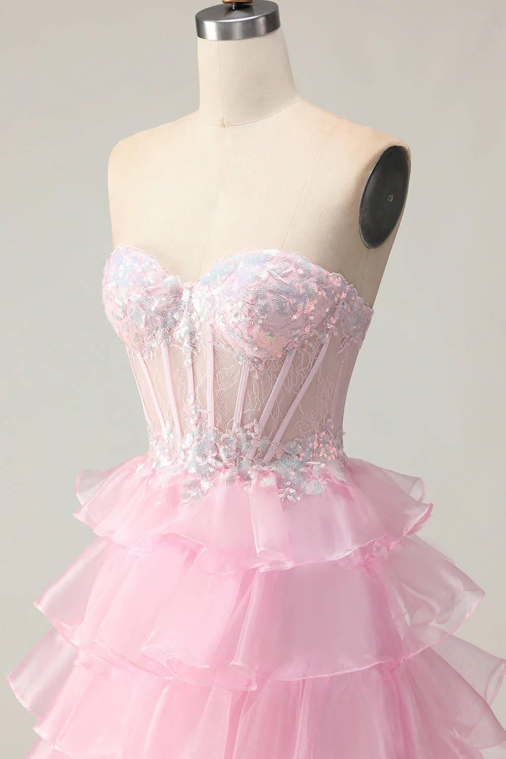 Princess Blue Sweetheart Corset Tiered Sequins Long Prom Dress with Lace Up Back - Image 12