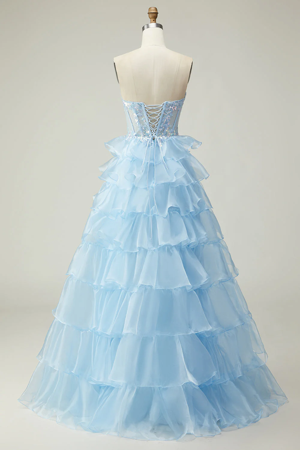 Princess Blue Sweetheart Corset Tiered Sequins Long Prom Dress with Lace Up Back - Image 2