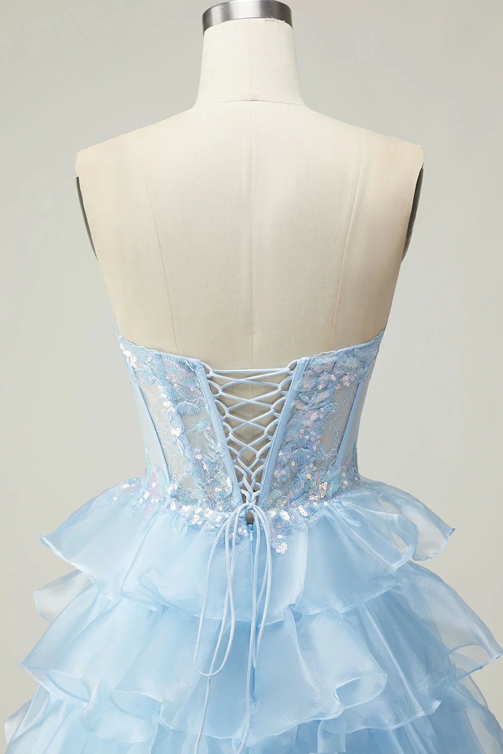 Princess Blue Sweetheart Corset Tiered Sequins Long Prom Dress with Lace Up Back - Image 5