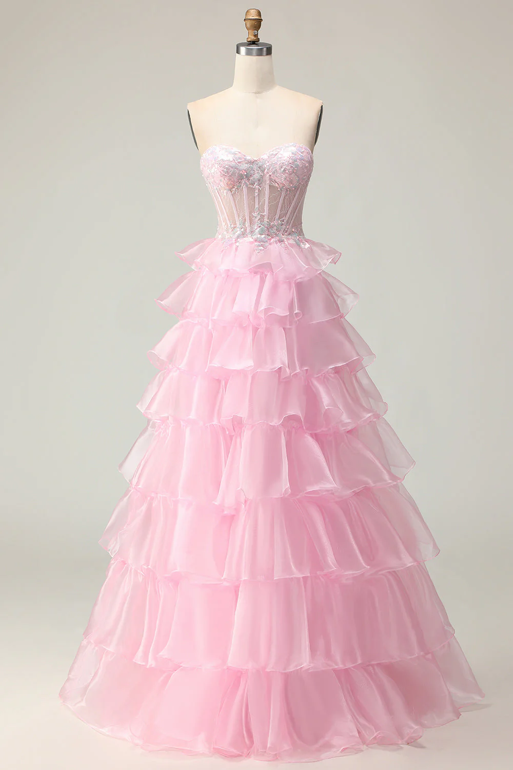 Princess Blue Sweetheart Corset Tiered Sequins Long Prom Dress with Lace Up Back - Image 7